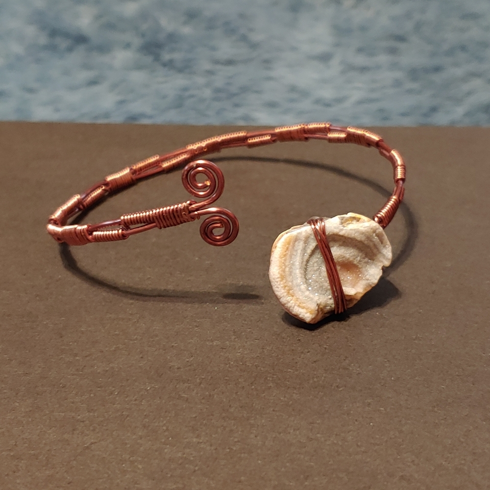 Handmade Copper Wire Wrap Sparkly Agate Bracelet